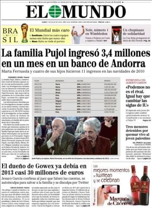 Portada de &#039;El Mundo&#039; del 7 de julio de 2014.