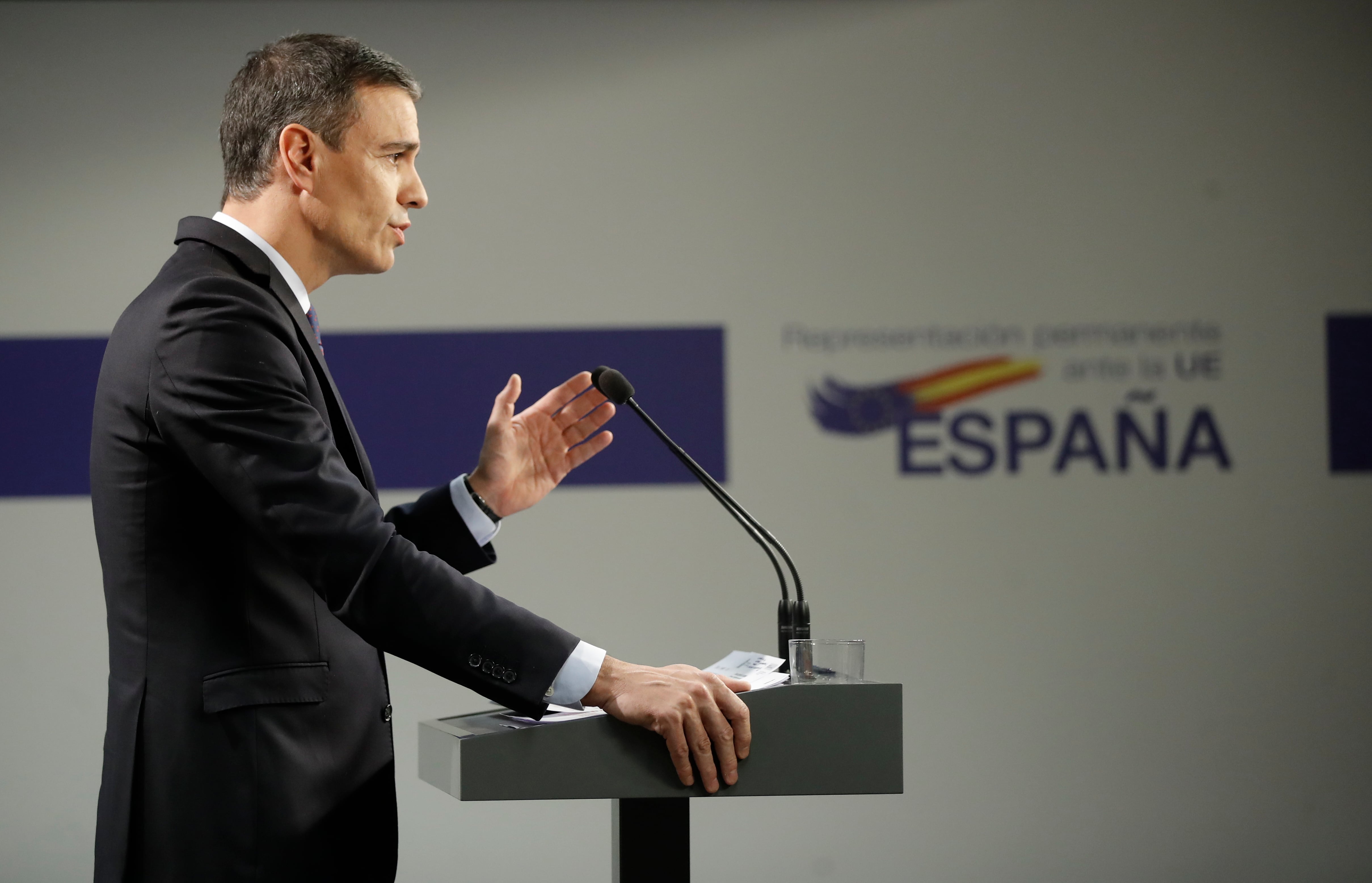 El presidente del Gobierno, Pedro Sánchez, durante la rueda de prensa en Bruselas posterior al último Consejo Europeo del año.