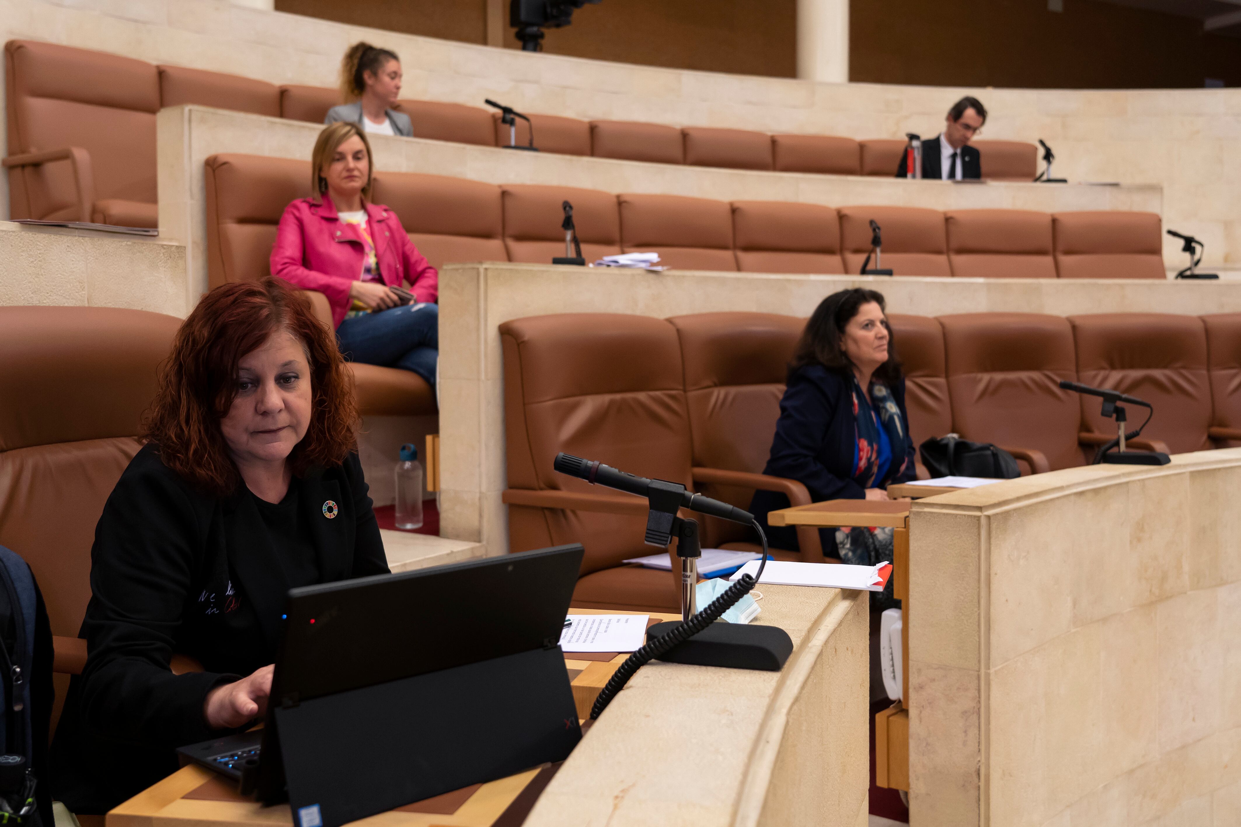 Celia Gómez, en primer término, en una imagen de archivo, durante una comparecencia en el Parlamento de Cantabria.