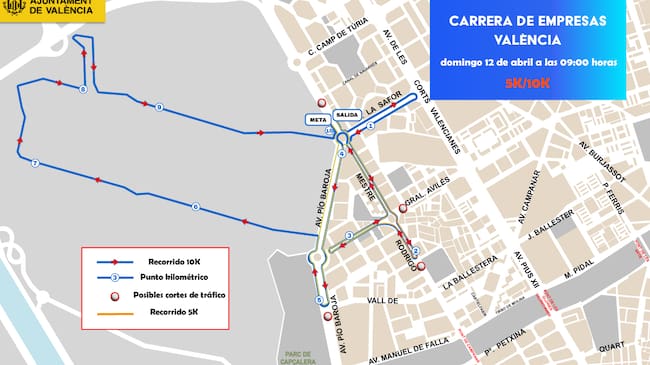 Cortes de tráfico por la Carrera de Empresas de València 2026