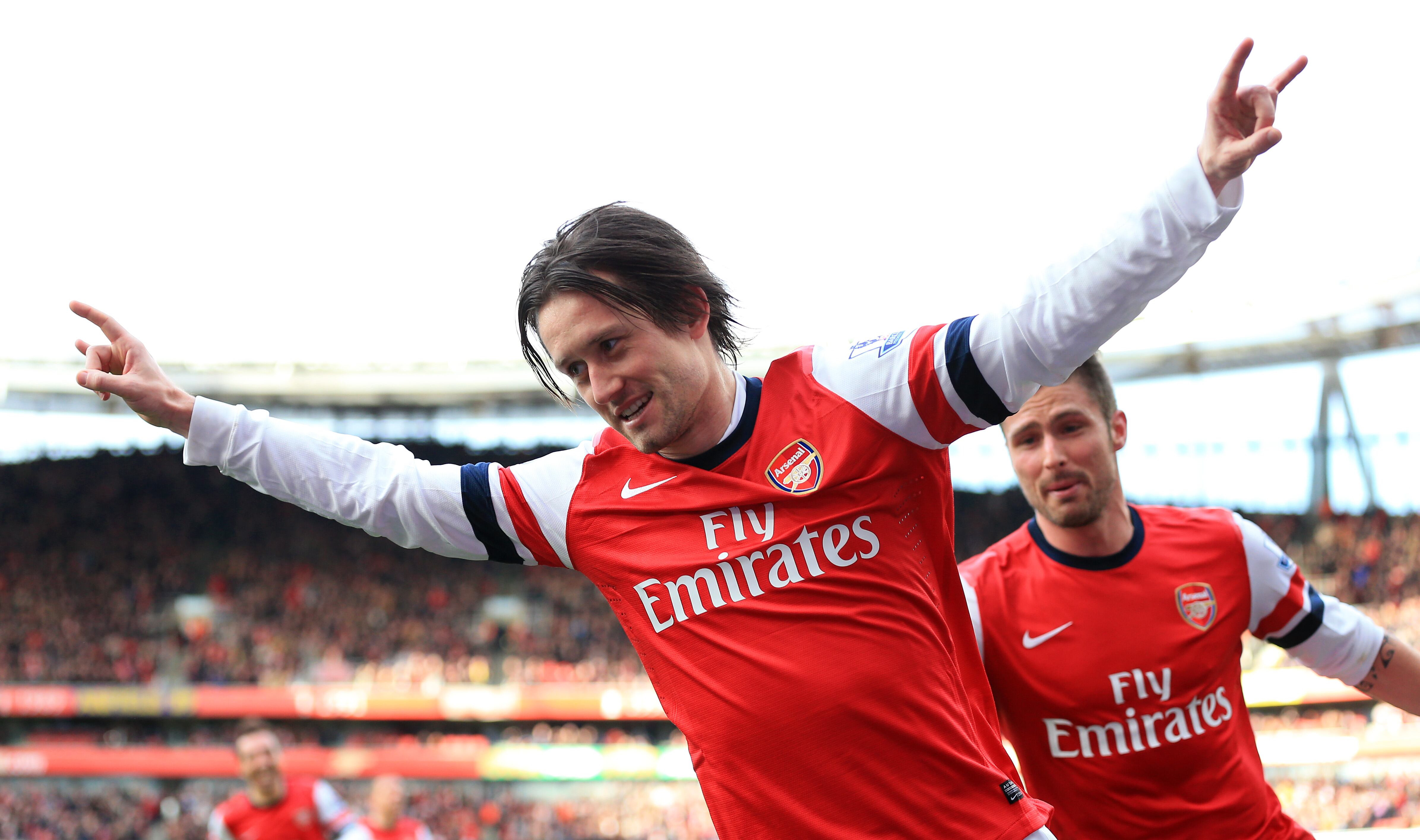 Tomas Rosicky celebra un gol con el Arsenal en 2014