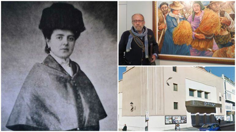 Trinidad Arroyo, Fernando Escobar y la fachada del Teatro Ortega fundado por Osmundo Margareto