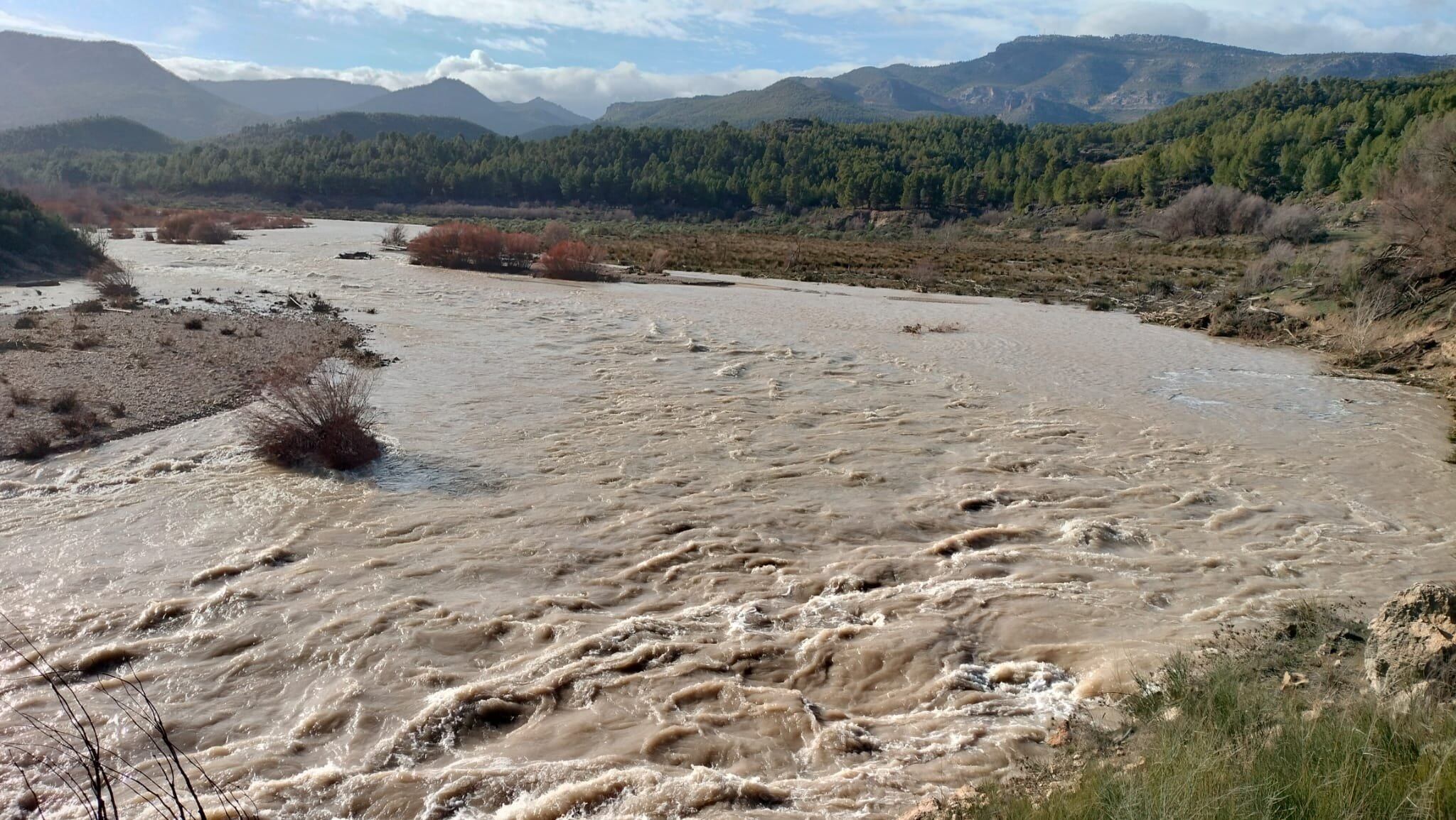 30/01/26.- Río Segura encaminando el embalse de la Fuensanta. @josemmol en X
