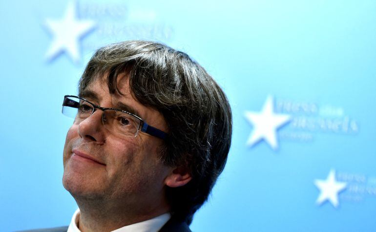 Carles Puigdemont durante la rueda de prensa de Bruselas