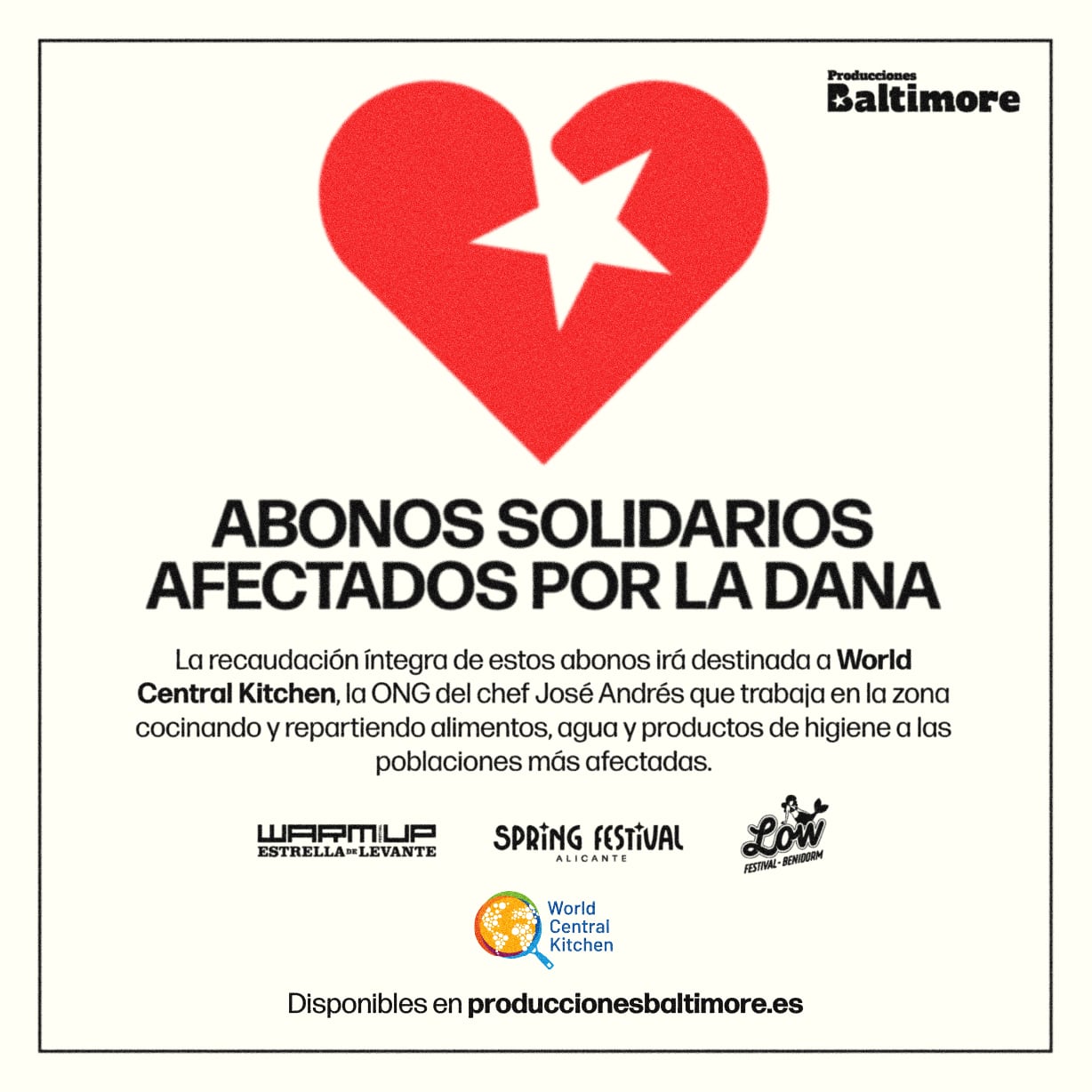 Abonos solidarios por la DANA de Producciones Baltimore