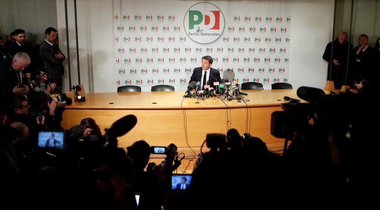 Imagen de la rueda de prensa de Matteo Renzi en Roma