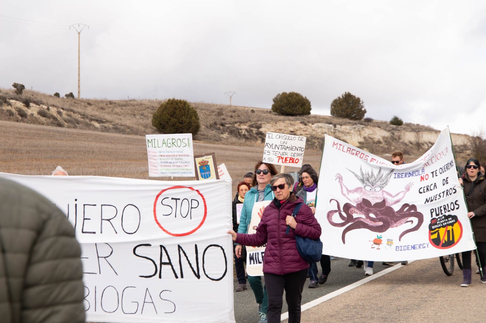 Manifestación contra las plantas de biogás en el Aldo de Milagros, febrero 2025