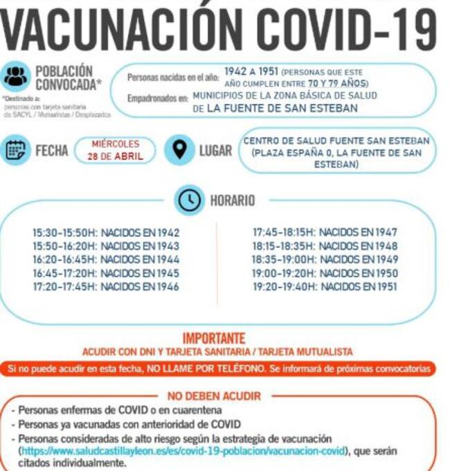 Información de la vacunación en La Fuente de San Esteban