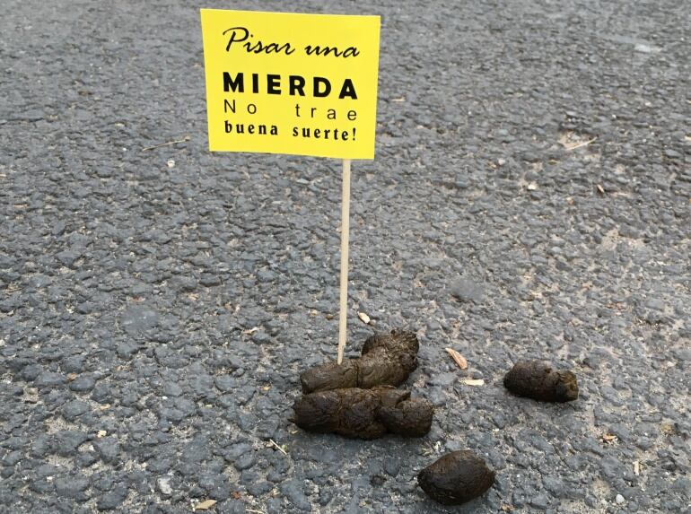 Banderas de papel que se han confeccionado para indicar visualmente las cacas que no se han recogido