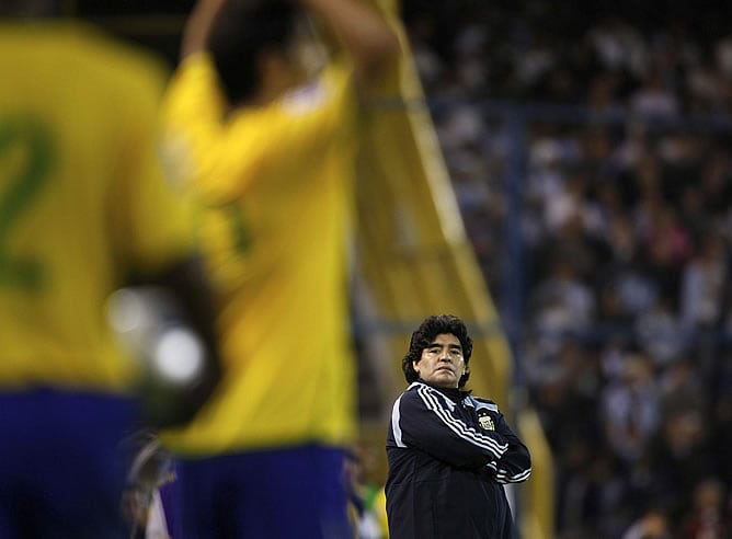 Maradona, en el partido frente a Brasil