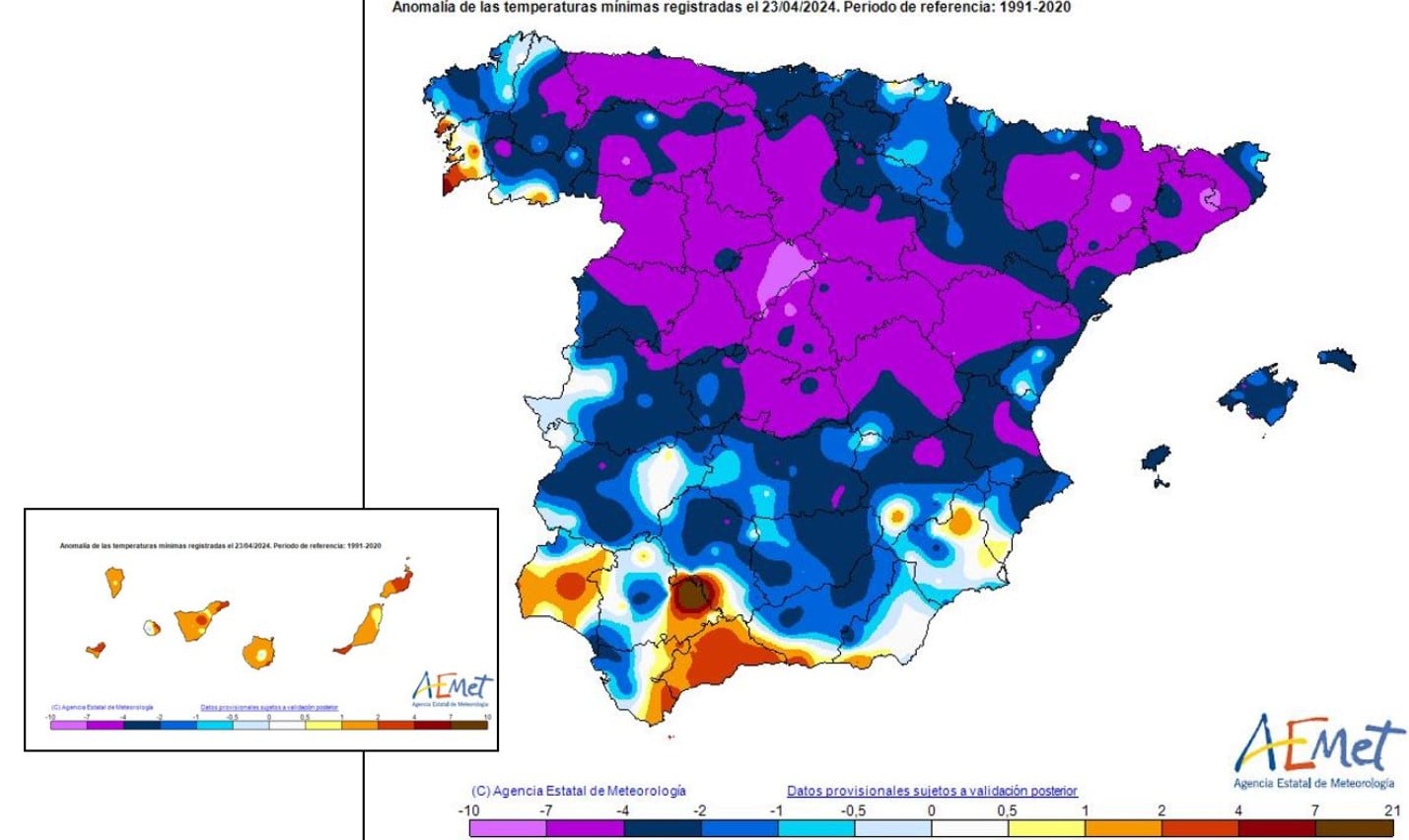 Aemet avisa de temperaturas bajas para la época: entre 4 y 7ºC por debajo de lo normal.