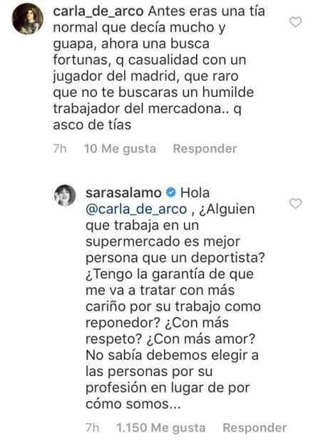 El comentario y la respuesta de Sara Sálamo