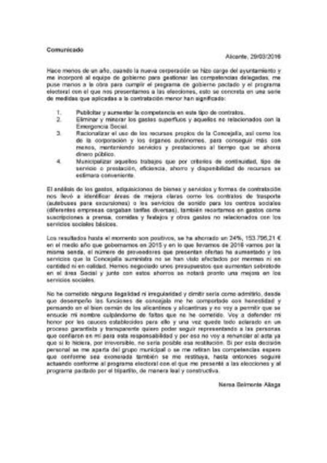 Comunicado Nerea Belmonte