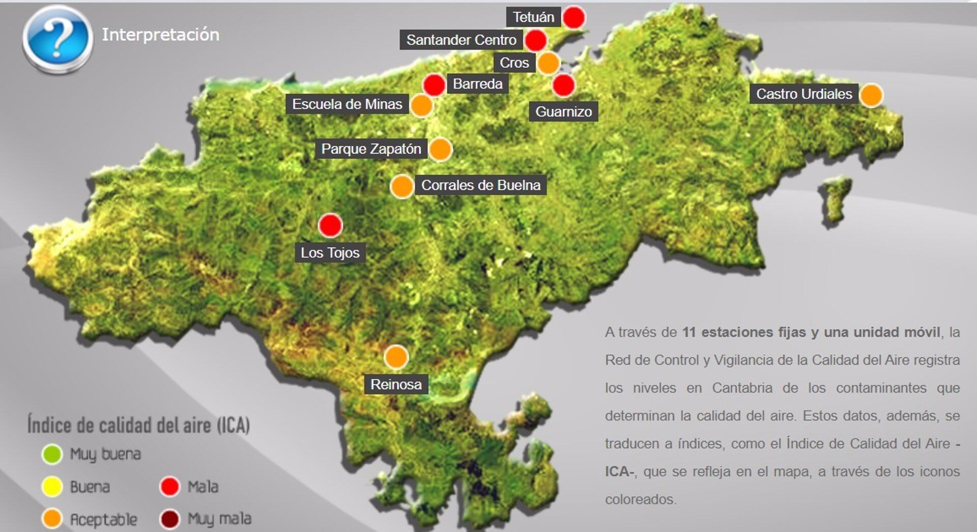 Las altas temperaturas, los cielos despejados y la falta de precipitaciones siguen empeorando la calidad del aire en Cantabria, donde varias estaciones de medición se encuentran este sábado en nivel rojo.