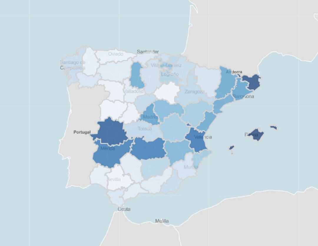 Mapa de la incidencia acumulada en la semana 52
