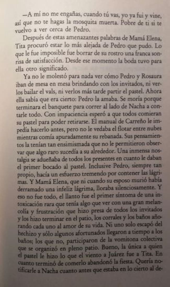 Fragmento del libro 'Como agua para chocolate'