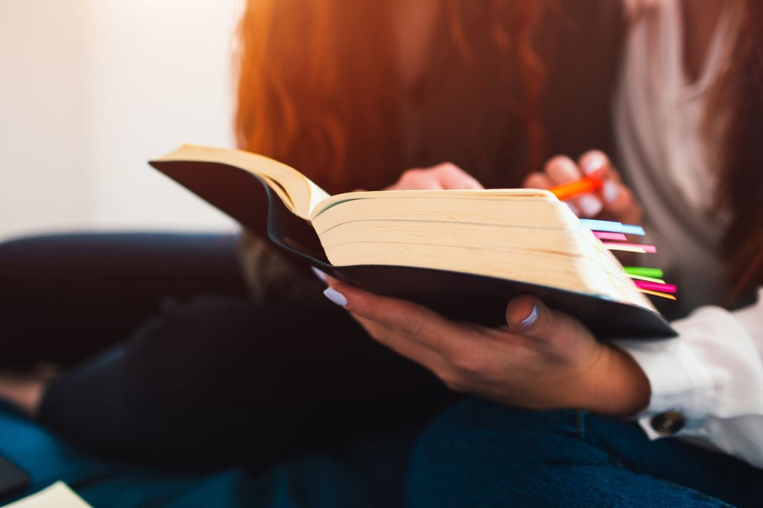 Dos personas leen un libro