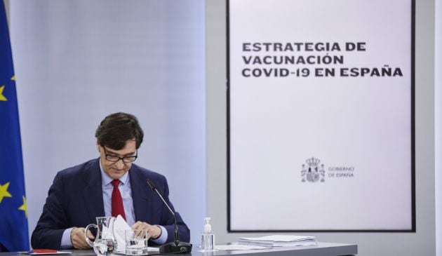 El ministro de Sanidad, Salvador Illa, en una rueda de prensa posterior al Consejo de Ministros celebrado en Moncloa, Madrid (España), a 24 de noviembre de 2020