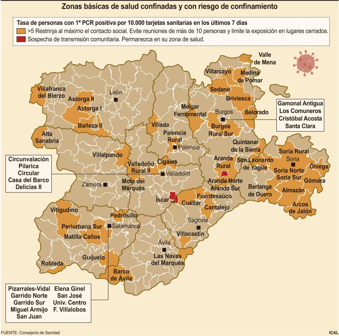 Mapa de zonas básicas de salud en peligro de confinamiento