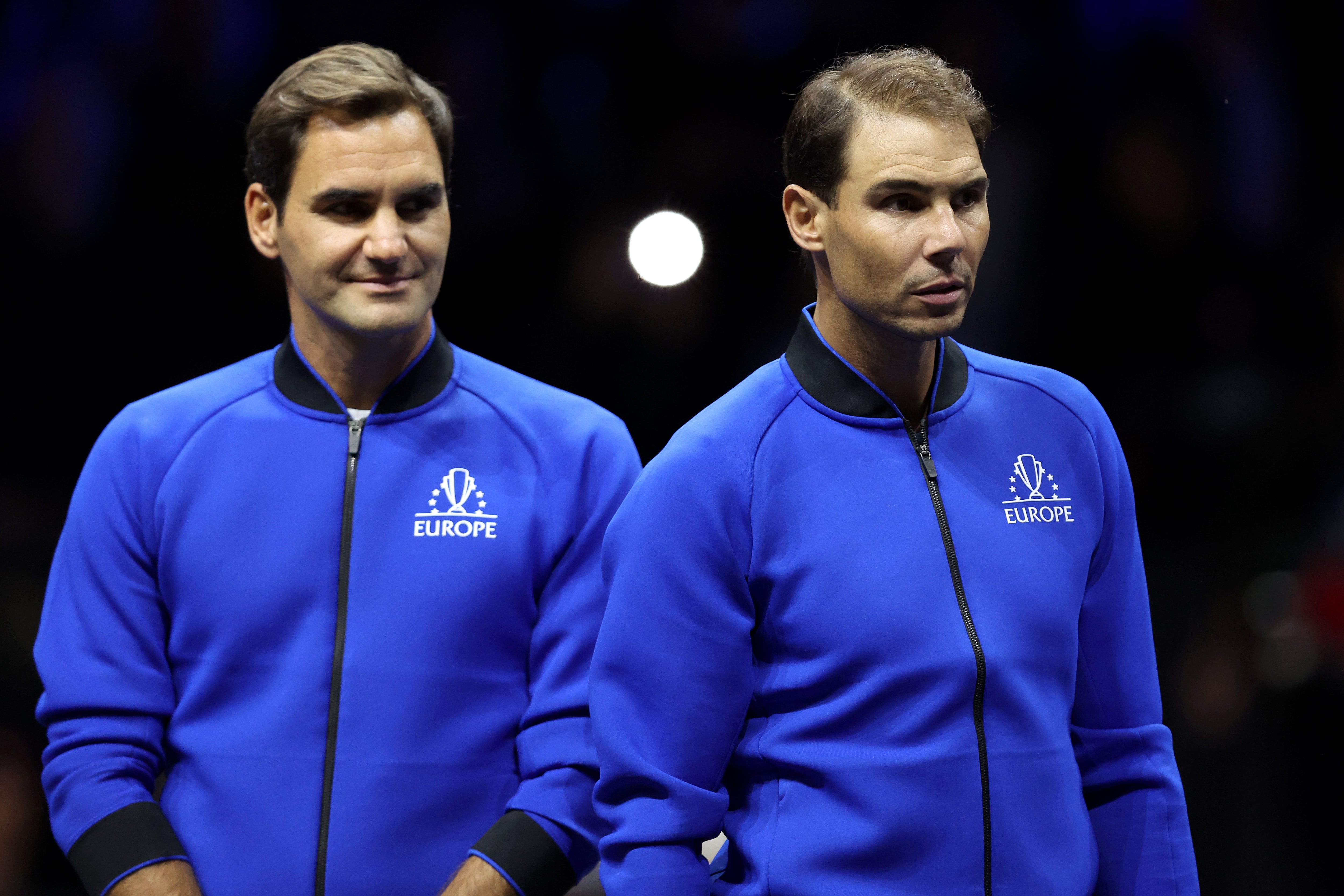 Roger Federer and Rafael Nadal, al término de un entrenamiento