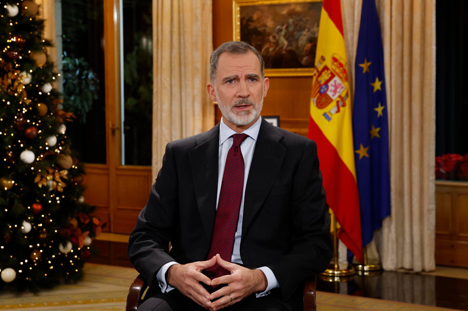 Felipe VI, ofreciendo su discurso navideño