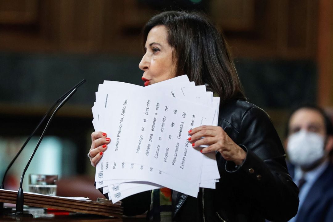 La ministra de Defensa, Margarita Robles, durante su intervención en el debate del proyecto de Presupuestos de 2021