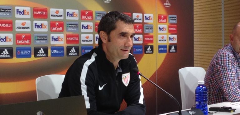 Ernesto Valverde, durante la rueda de prensa oficial previa al partido de Europa League ante el Genk