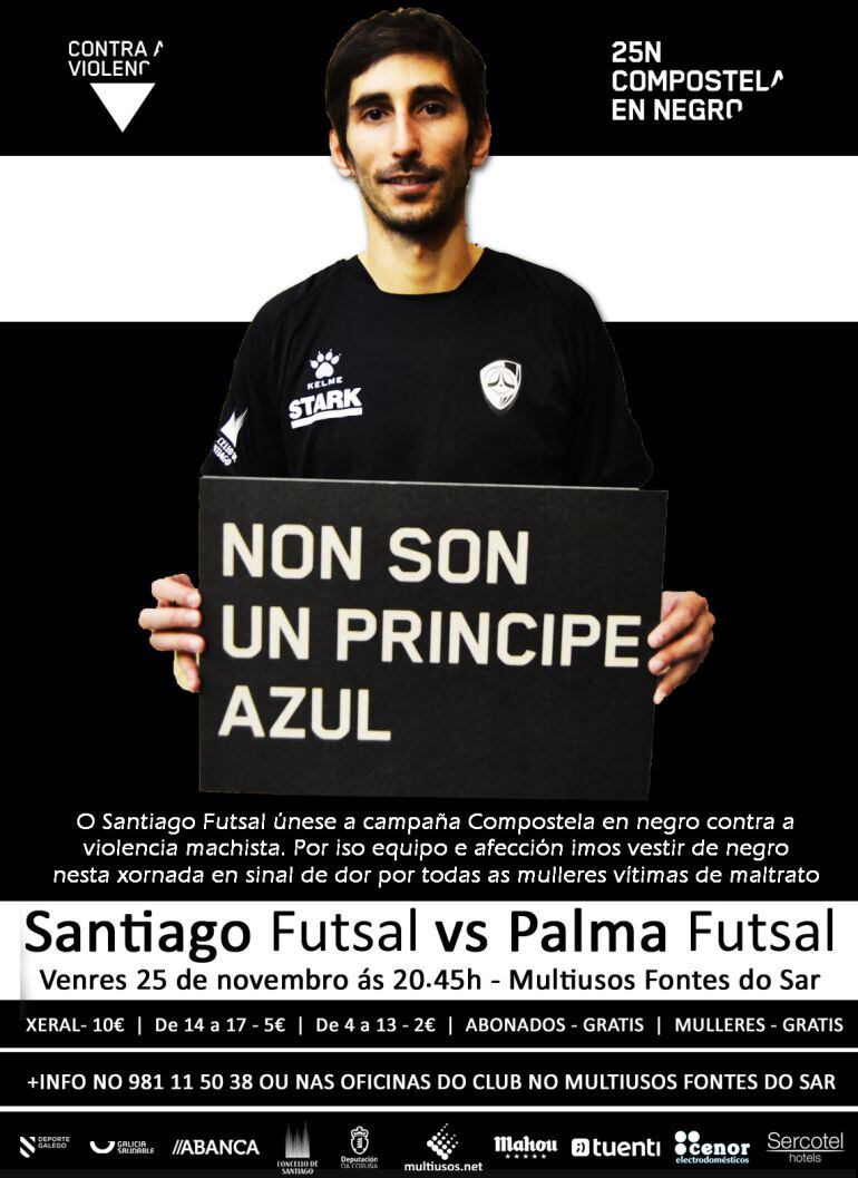 El Santiago Futsal, contra la violencia machista. En la imagen, el capitán del equipo, David Palmas