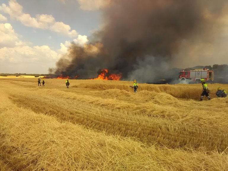 Incendio provocado por una cosechadora en Guadalajara