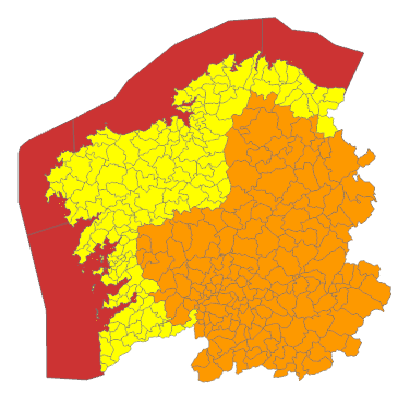 Mapa de los fenómenos adversos previstos por Meteogalicia para este viernes