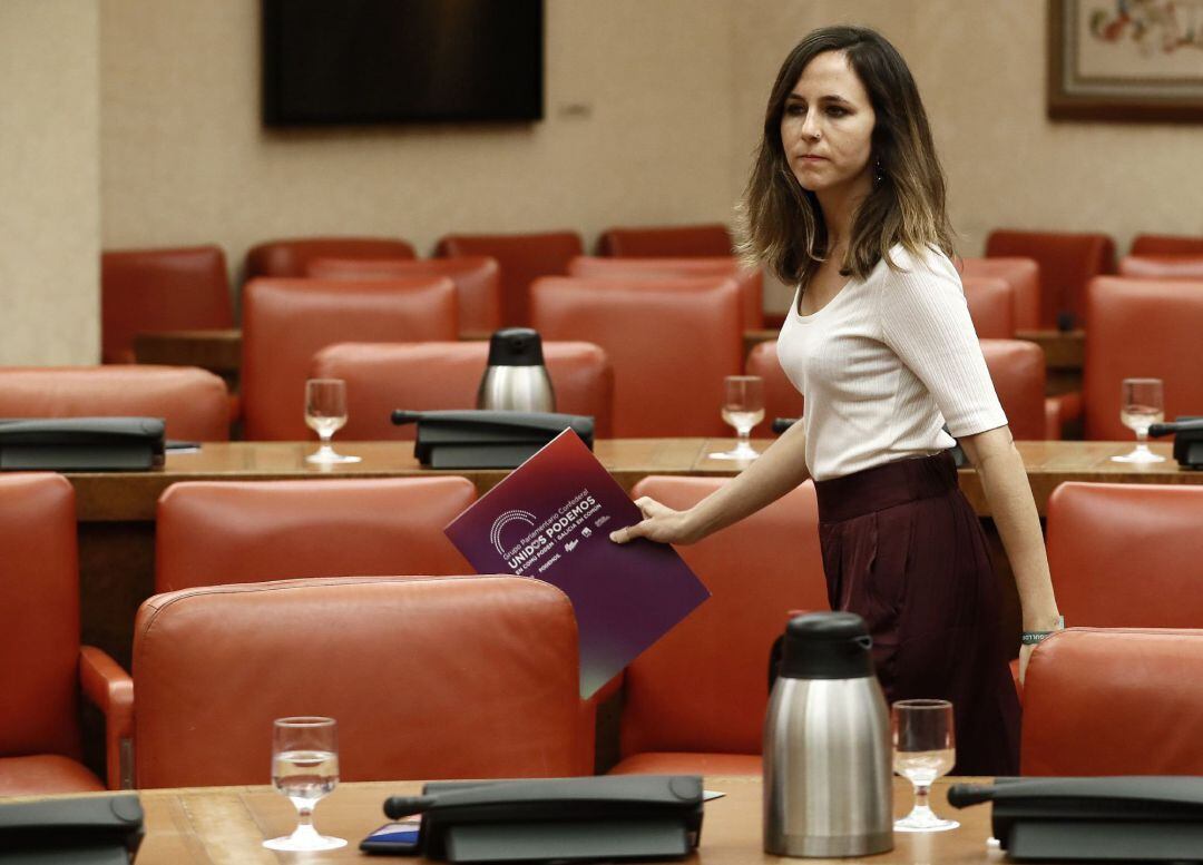 La diputada de Unidas Podemos, Ione Belarra, durante la Diputación Permanente del Congreso.