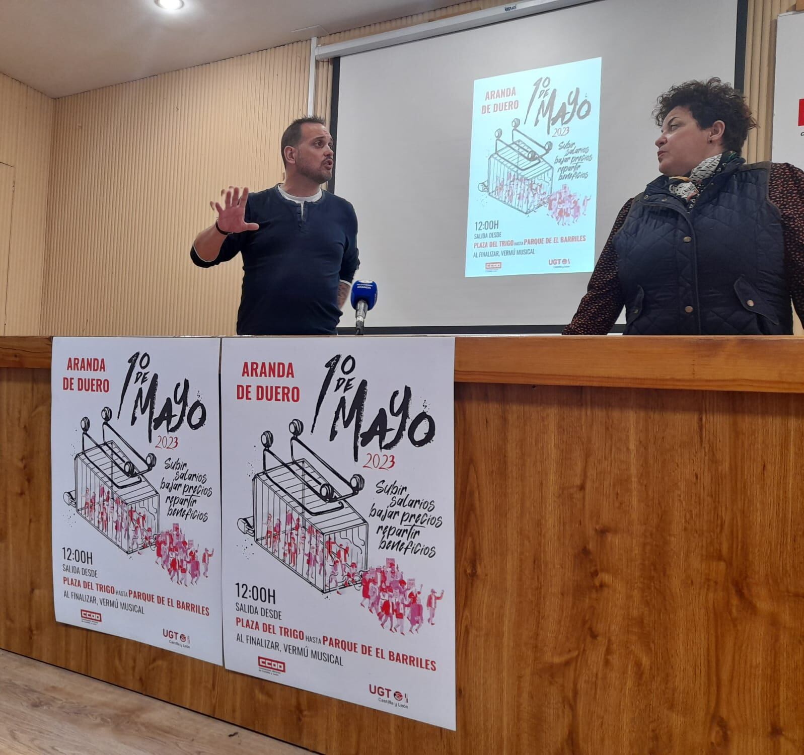 Rubén Moro, secretario comarcal de CCOO en la Ribera y Sonia González, Secretaria comarcal de UGT