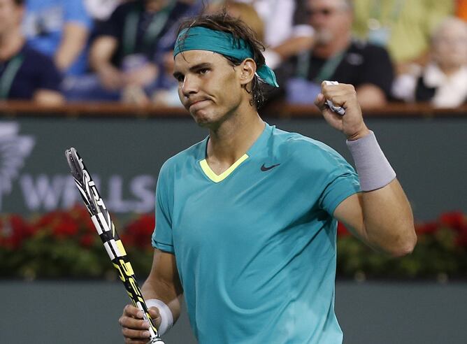 Rafa Nadal celebra su victoria sobre Roger Federer en el torneo de Indian Wells