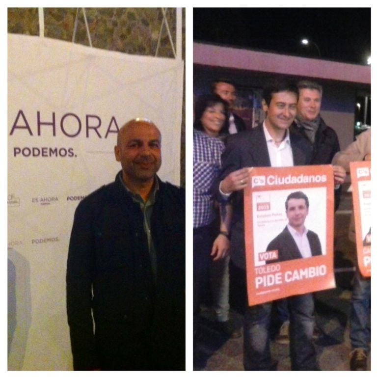 Los candidatos de Podemos, José García y de Ciudadanos, Ángel Ligero, en el inicio de la campaña electoral.