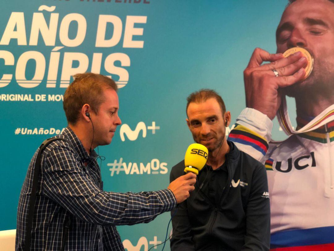 Alejandro Valverde, en la presentación de su documental junto a Borja Cuadrado