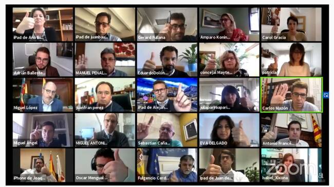 Algunos de los diputados, votando desde sus casas en el segundo pleno telemático que celebra la Diputación.