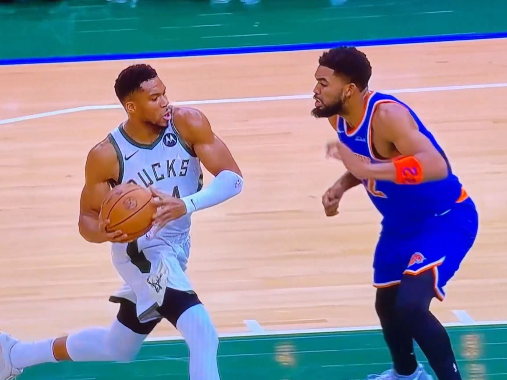 Giannis Antetokounmpo, en el partido entre Bucks y Nicks de la NBA