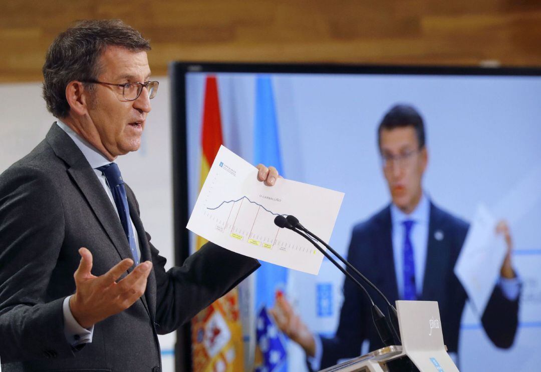 El presidente de la Xunta, Alberto Núñez Feijóo, ha anunciado este miércoles que establecerá a partir del viernes a las 15:00 horas y durante un mes el cierre de actividades no esenciales, incluida la hostelería, y el cierre perimetral para el 60 por ciento de la población gallega. 