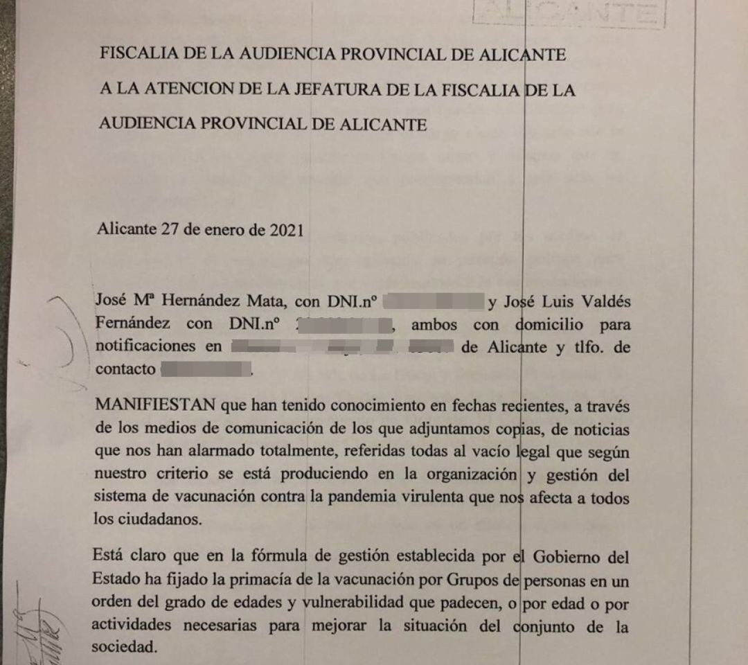 Escrito de denuncia ante la Fiscalía