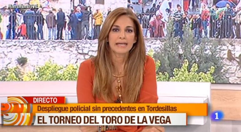 Mariló Montero durante la emisión de la cobertura al Toro de la Vega en &#039;La mañana&#039;