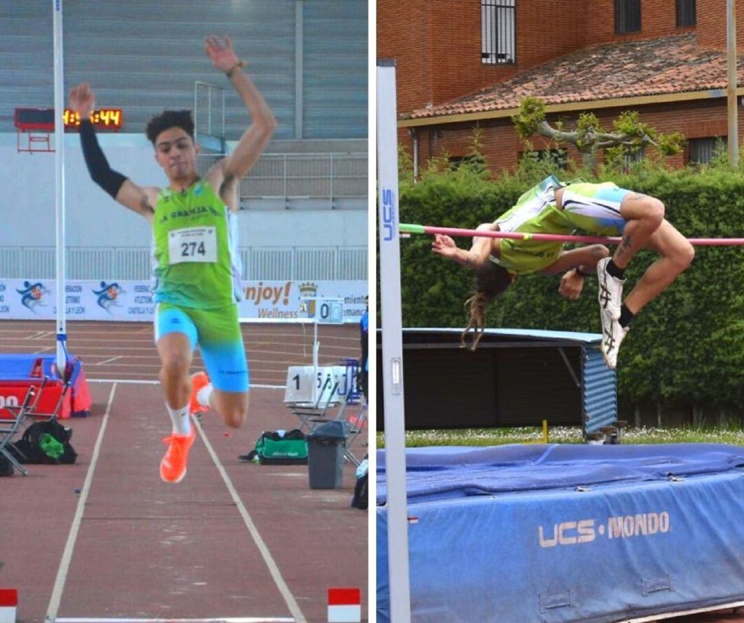 Los saltadores del Atletismo Aranda, Alejandro Sánchez (i) y Alberto Rosado.
