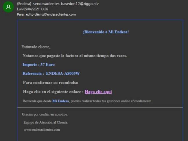 Así es el correo en cuestión.