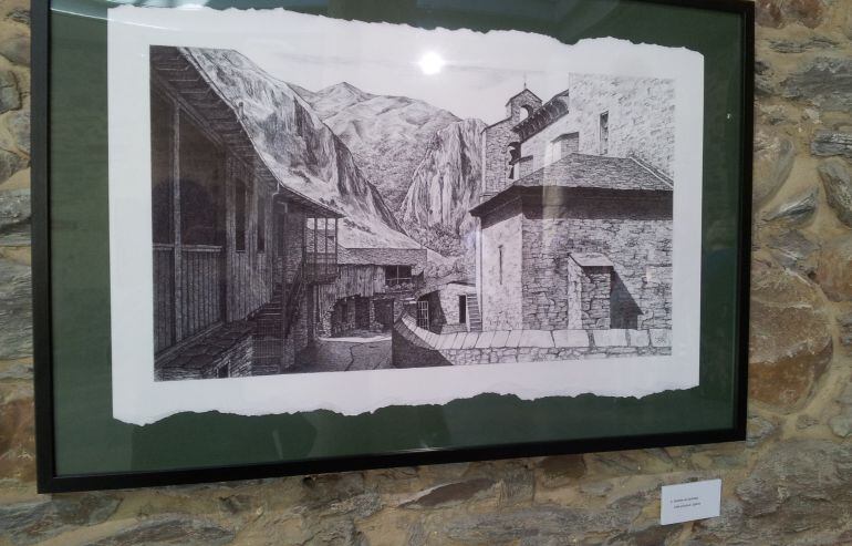 Uno de las obras de la exposición que muestra la iglesia mozárabe de Peñalba de Santiago y parte del paisaje natural