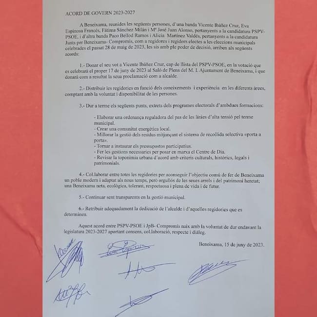 Documento con los acuerdos del pacto