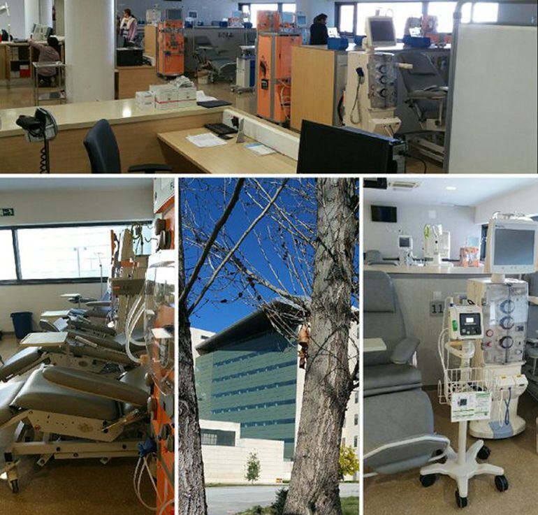 Montaje fotográfico en Twitter del nuevo servicio de diálisis del nuevo hospital de Granada