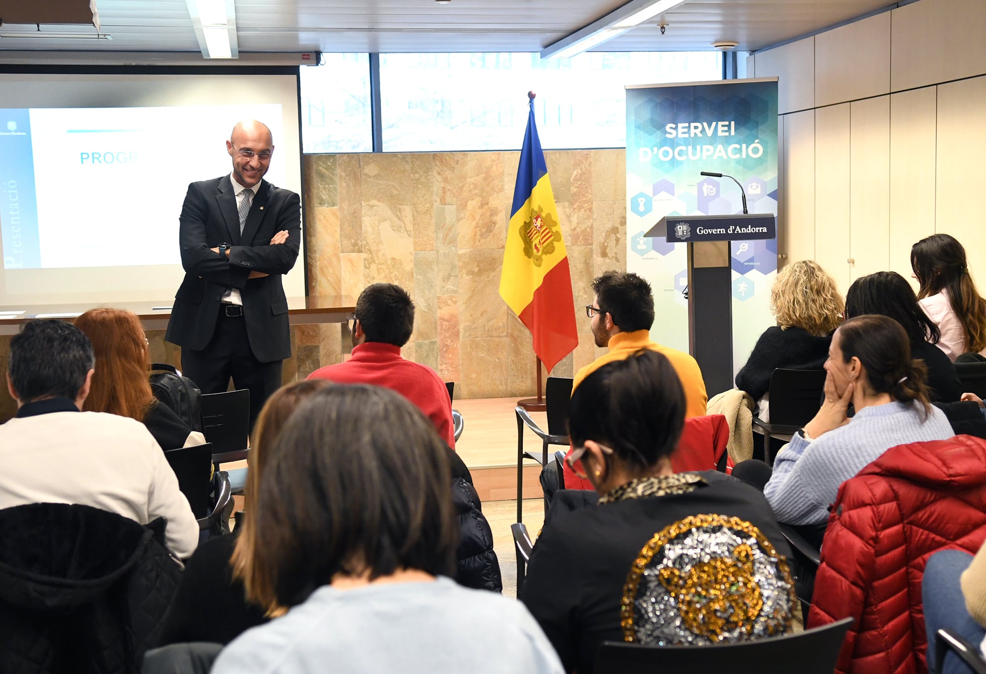 El secretari d&#039;Estat d&#039;Economia, Treball i Habitatge, Jordi Puy, durant l&#039;acte de finalització de la quarta edició del programa Activa&#039;t