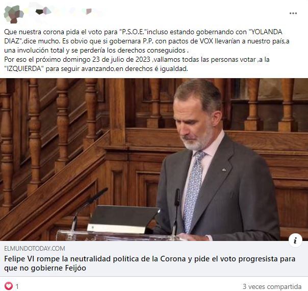 No, Felipe VI no ha pedido el voto progresista: es una sátira de El Mundo Today que se viraliza como real