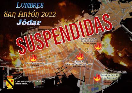 Cartel confirmando la suspensión de las Lumbres de San Antón