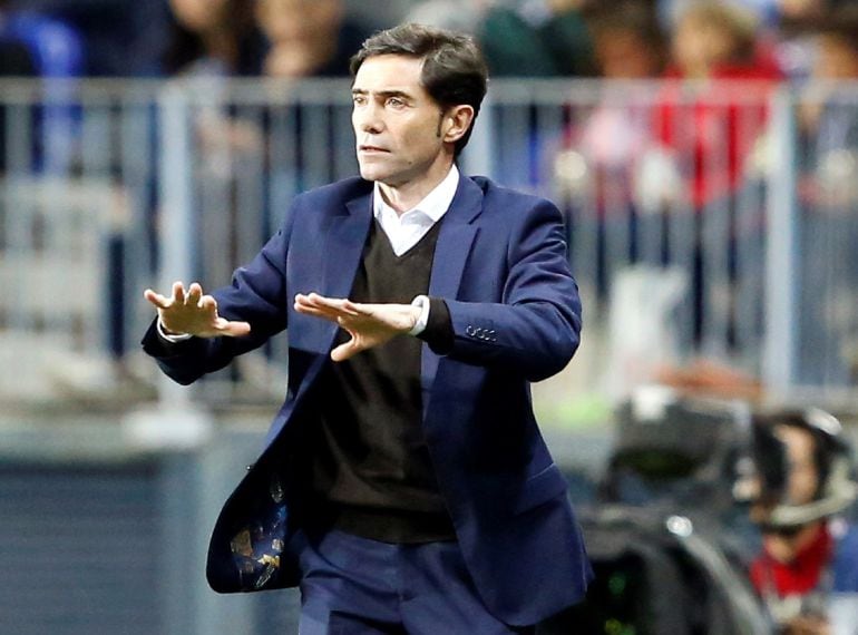 El entrenador del Valencia CF, Marcelino García Toral durante el partido de ante el Málaga CF 