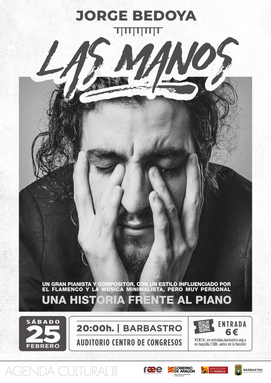 Cartel del pianista Jorge Bedoya que ofrecerá el concierto ‘Las manos’ en Barbastro